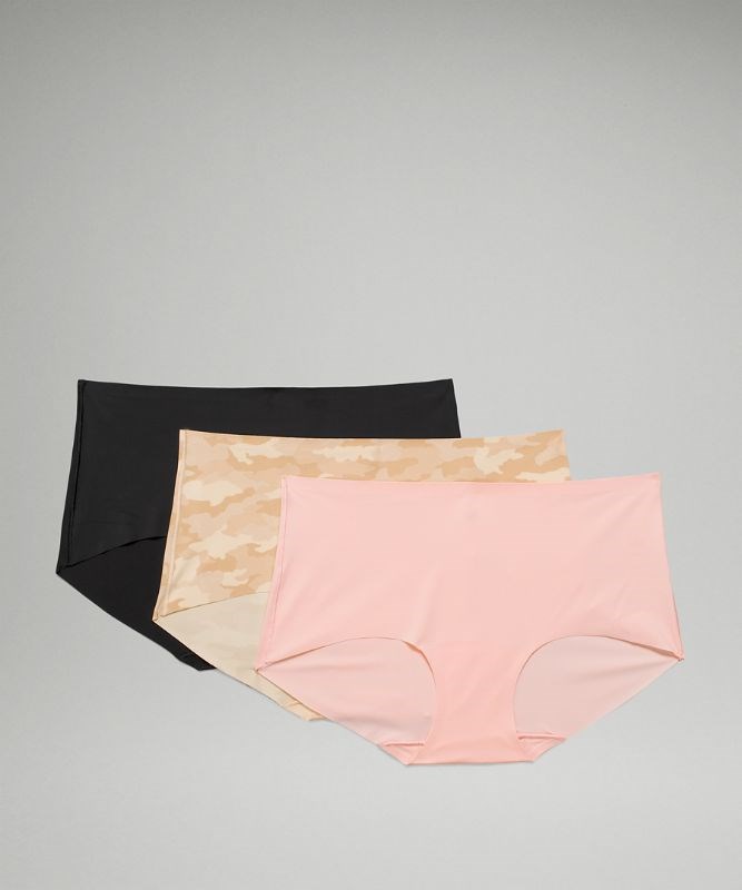 Clearance Sale Lululemon Underwear - Heritage 365 Camo Mini Rotated Pecan  Tan Multi / Pink Mist / Bla Womens InvisiWear Mid Rise Boyshort Underwear 3  Pack