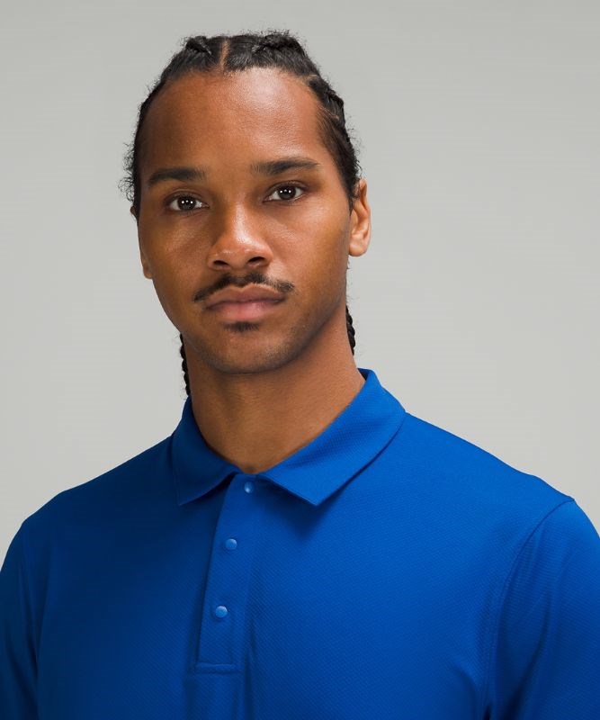 Lululemon Polo Shirts Wholesaler - Symphony Blue Mens Snap Front  Performance Short Sleeve Polo Shirt